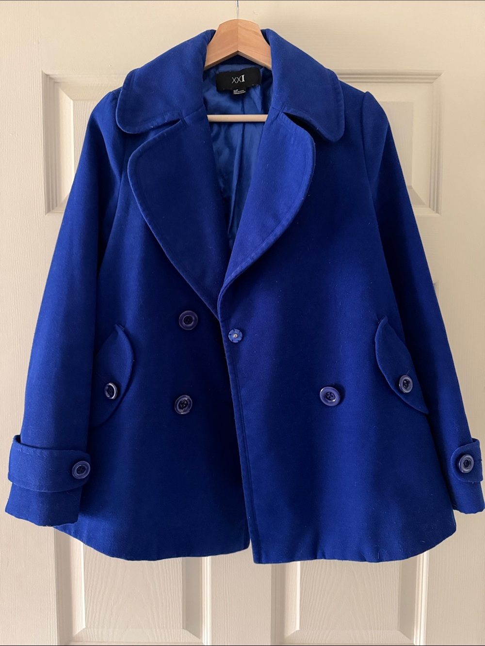 Forever 21 Girl's Cobalt Blue Double-Breasted Peacoat